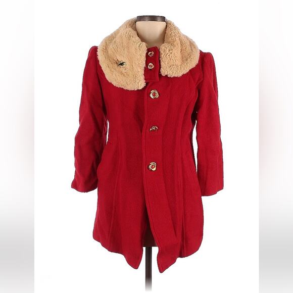 HR Ruanhong kawaii red faux fur collar coat, size 160/84a m or - Picture 1 of 11